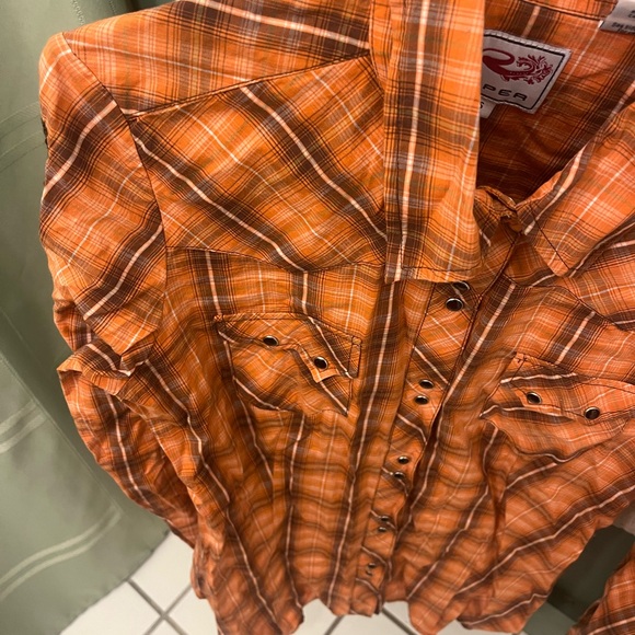 Roper Orange Plaid Western Shirt - Picture 2 of 15